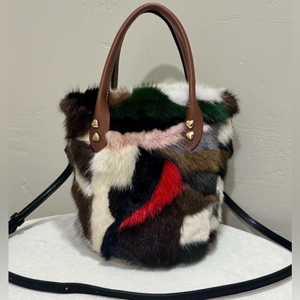 Colorful Real Mink Fur Handmade Top Handles Bag/Crossbody